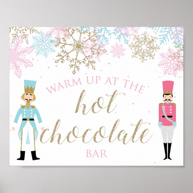 Nutcracker Hett Chocolate Pub Rosa Guld Snöflingor Poster (Framsidan)