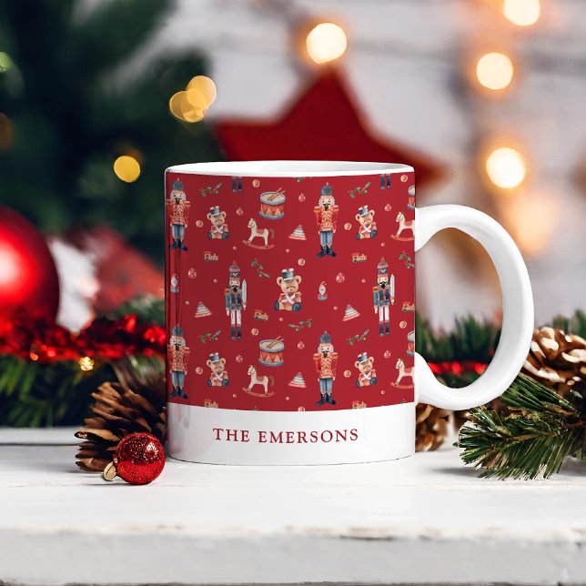 Nutcracker Holiday-mugg Kaffemugg (Monogrammed Red Nutcracker Holiday Coffee Mug)