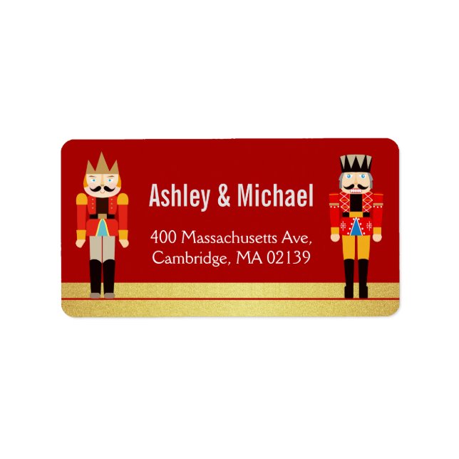 Nutcracker-jul Helgdag Red Guld Glitter Adressetikett (Framsidan)