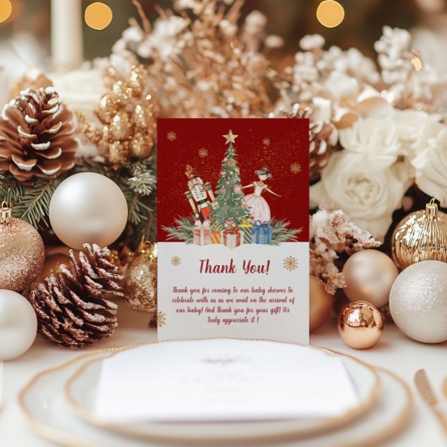 Nutcracker jul, Party Baby Shower Tack Kort (Nutcracker Christmas Party Baby Shower Thank You Card!)
