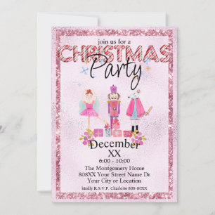Nutcracker-julets vattenfärg Rosa Glitter Inbjudningar