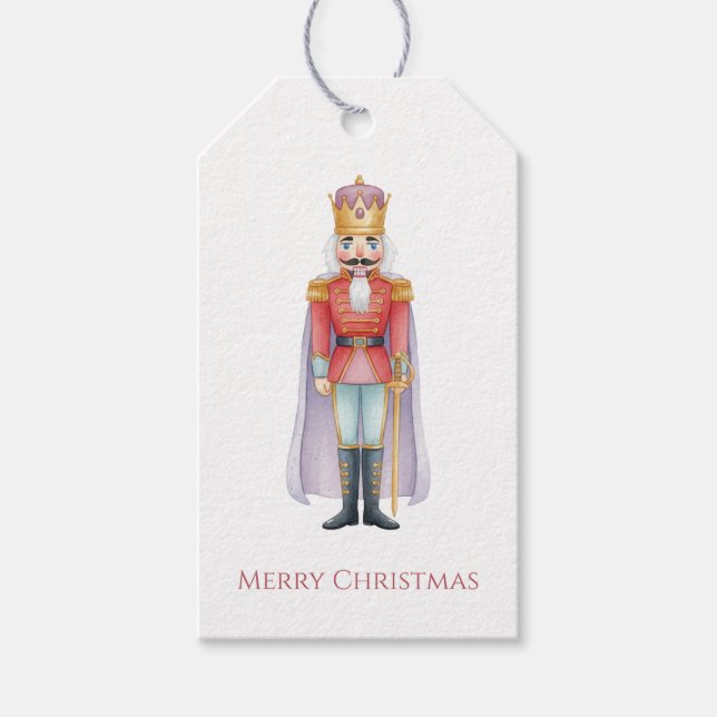 Nutcracker King Red Uniform Watercolor Presentetikett (Framsidan)