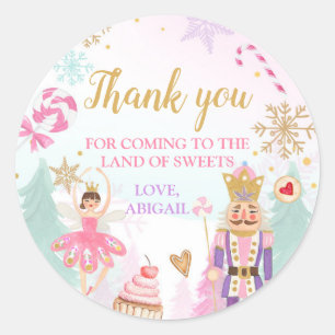 Nutcracker Land of Sweets Girl Birthday Favor Runt Klistermärke