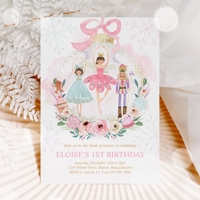 Nutcracker Land Sockerplommon Fairy Rosa Inbjudningar (Skapare uppladdad)