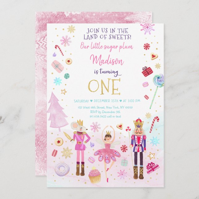 Nutcracker Land Söder Vinter Första födelsedag Inbjudningar (Fram/baksida)
