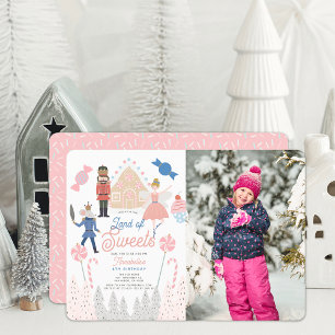 Nutcracker Land Sweets Rosa Birthday Photo Inbjudningar