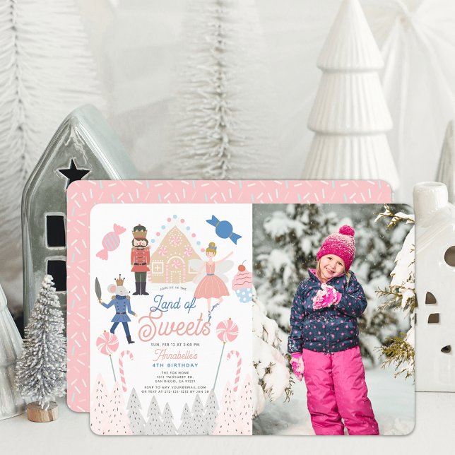 Nutcracker Land Sweets Rosa Birthday Photo Inbjudningar (Skapare uppladdad)
