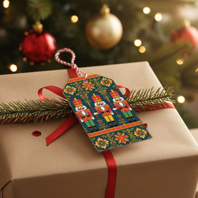 Nutcracker Leksak Soldier Folk Juletiketters Presentetikett (Fun and festive folk art nutcracker gift tags just for you)