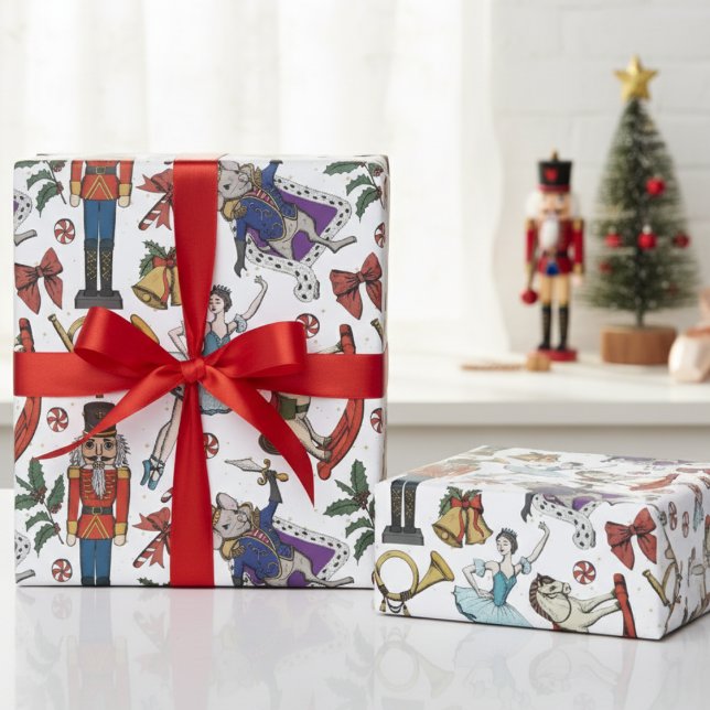 Nutcracker Mouse King Ballerina Christmas Pattern Presentpapper (Modern & Festive Hand Drawn Nutcracker Gift Wrap for Kids. Winter Nutcracker Ballet Pattern for Xmas)