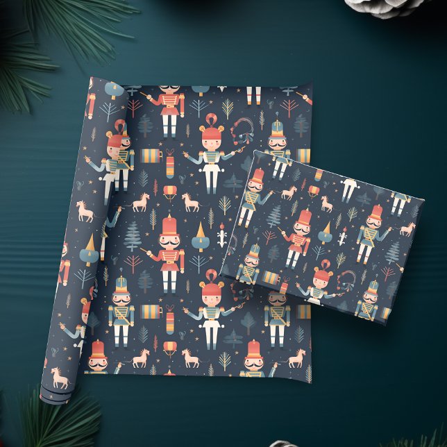 Nutcracker Navy Blue Festive jul Presentpapper (Nutcracker Navy Blue Festive Christmas Wrapping Paper)
