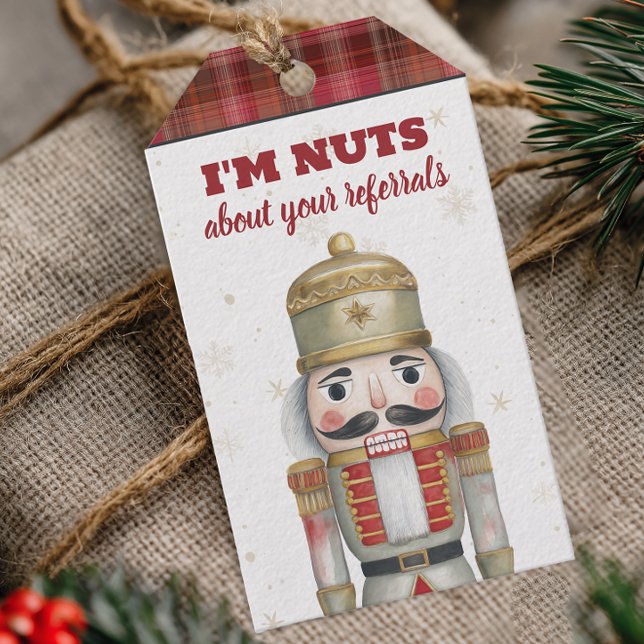 Nutcracker Nuts About Your Referrals Christmas Presentetikett (Nutcracker Referral Pop By Tag)