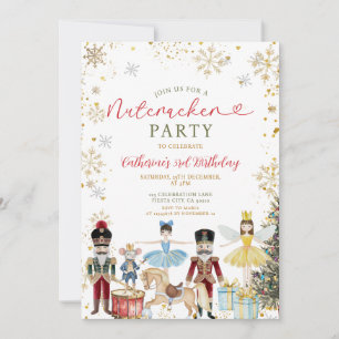 Nutcracker Party 1:a födelsedagen Guld Snöflingor Inbjudningar