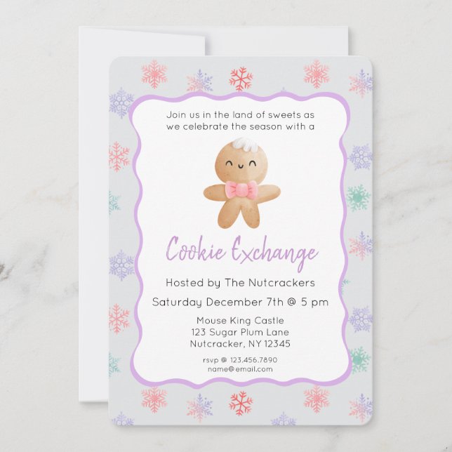 Nutcracker Pastel jul Cookie Exchange Inbjudningar (Framsida)
