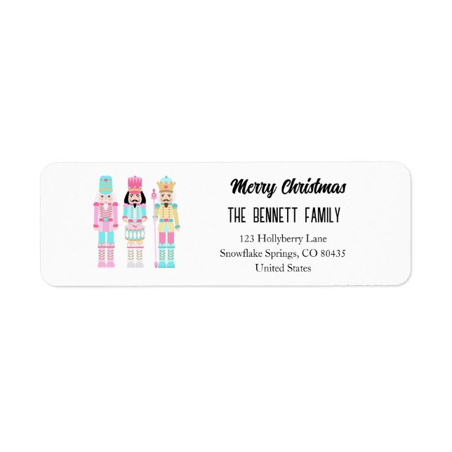 Nutcracker Pastel Merry Christmas Typography Returadress Etikett (Framsidan)