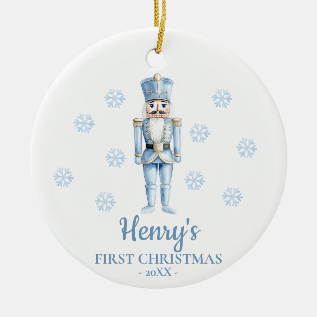 Nutcracker Personalized Baby's First Christmas Julgransprydnad Keramik (Framsidan)