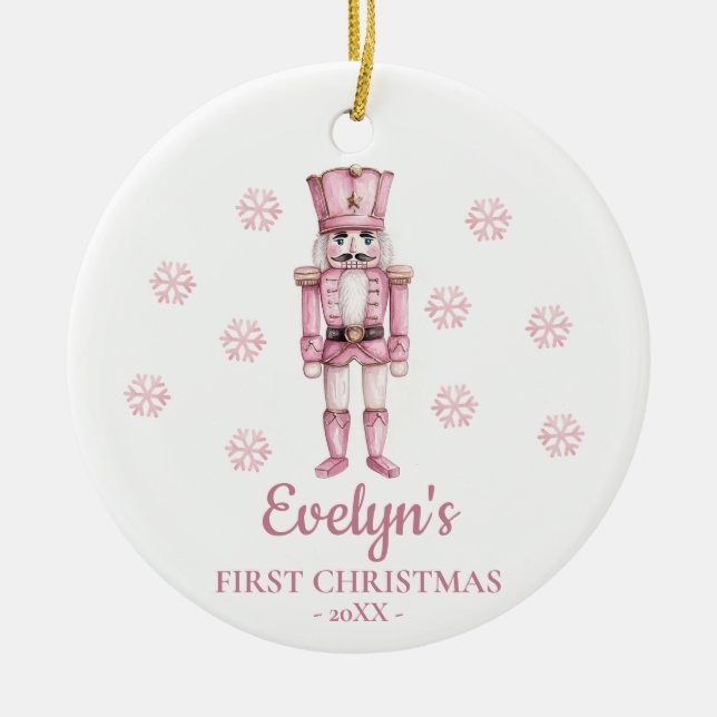Nutcracker Personalized Girl's First Christmas Julgransprydnad Keramik (Framsidan)