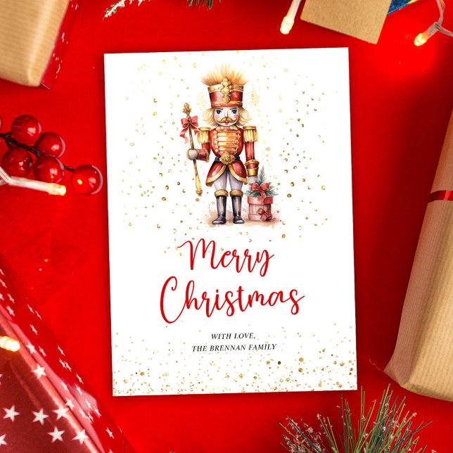 Nutcracker Red Guld God jul Julkort (Nutcracker Red Gold Merry Christmas Holiday Card)