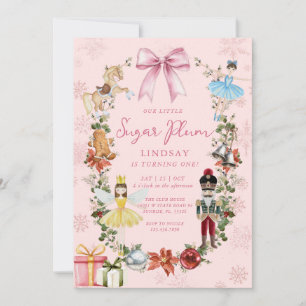 Nutcracker Rosa Bow-julafton 1:a födelsedagen Inbjudningar