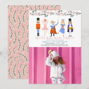 Nutcracker Rosa Jul Girl Birthday Photo Inbjudningar