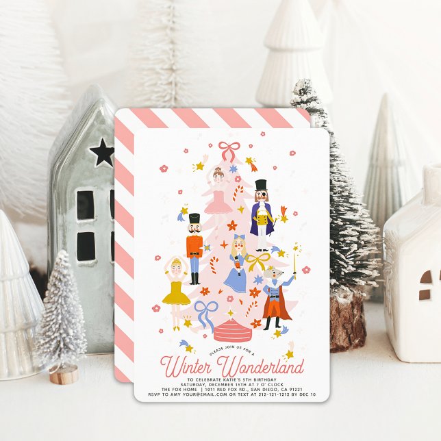 Nutcracker Rosa Julgran Girl Birthday Inbjudningar (Skapare uppladdad)