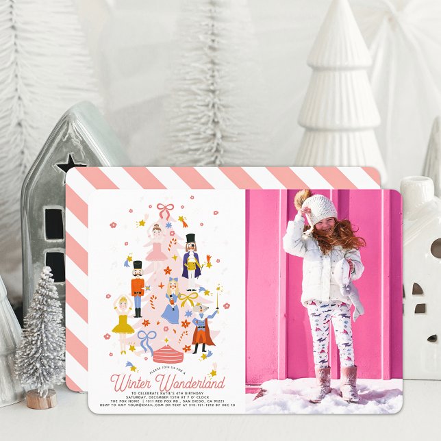 Nutcracker Rosa Julgran Girl Birthday Photo Inbjudningar (Skapare uppladdad)