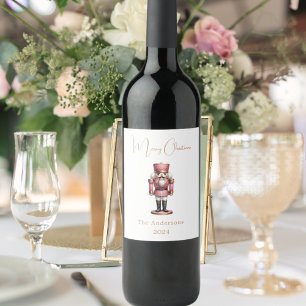 Nutcracker rosa vit, enkel jul vinflaska etikett