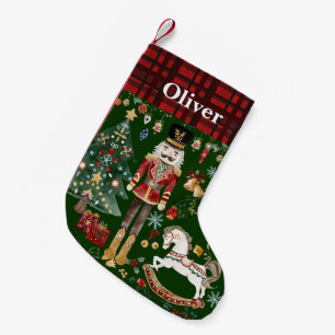 Nutcracker Soldier Ballet Vintage Gingham Grönt Liten Julstrumpa