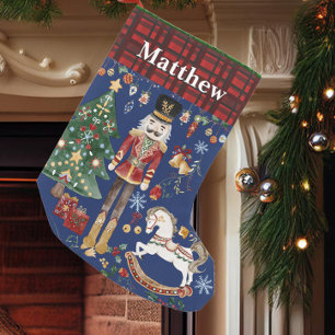 Nutcracker Soldier Ballet Vintage Red Gingham Blue Liten Julstrumpa