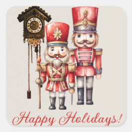 Nutcracker Soldiers Glad helg Clock Fyrkantigt Klistermärke