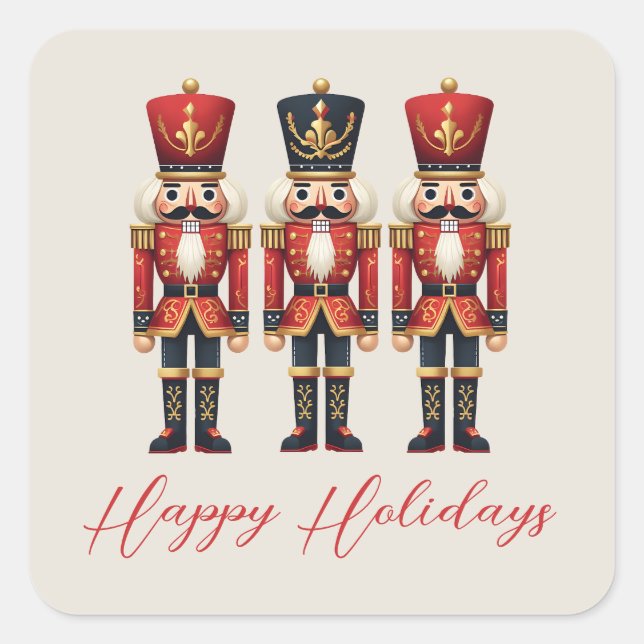 Nutcracker Soldiers Lycklig Helgdag Fyrkantigt Klistermärke (Framsida)
