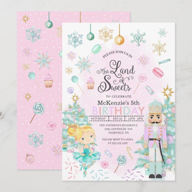 Nutcracker Sugar Plum Fairy jul Birthday Inv Inbjudningar (Fram/baksida)