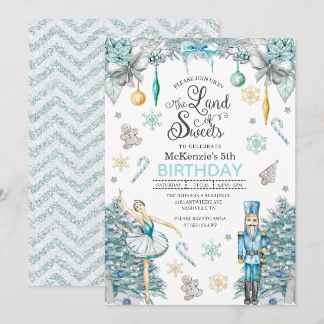 Nutcracker Sugar Plum Fairy Juldag Inbjudningar (Fram/baksida)