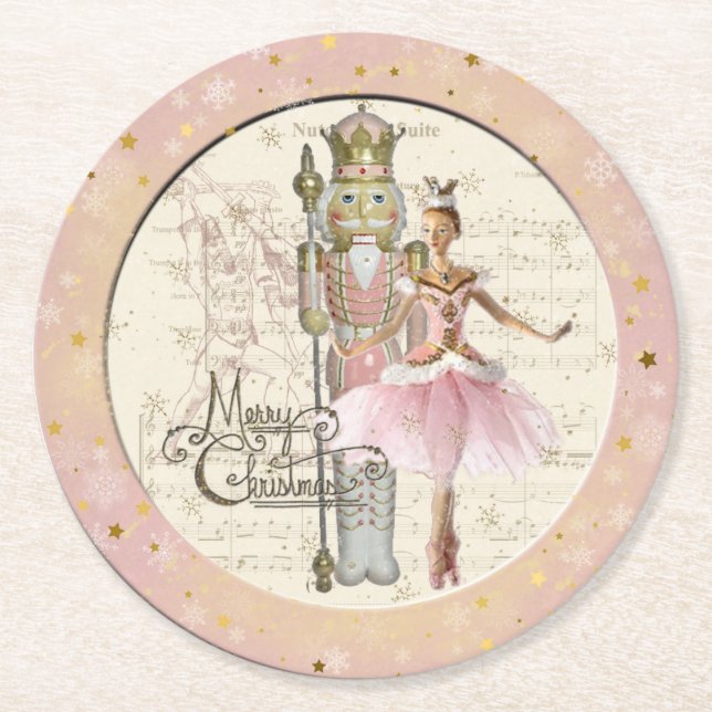 Nutcracker Suite - Ballerina & Nutcracker Rosa Underlägg Papper Rund (Framsidan)