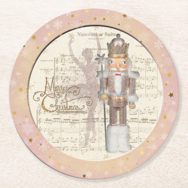Nutcracker Suite - Rosa Sequins Papper Underlägg Rund (Framsidan)