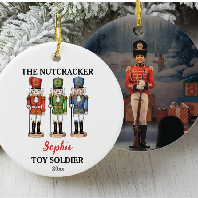 Nutcracker Toy Soldier Custom Name & Photo Julgransprydnad Keramik (Skapare uppladdad)