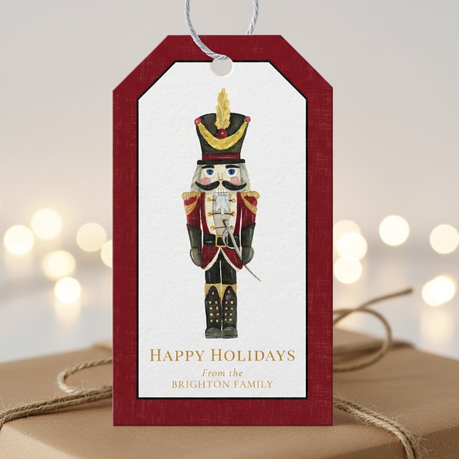 Nutcracker Traditional Christmas Personalized Red  Presentetikett (Skapare uppladdad)