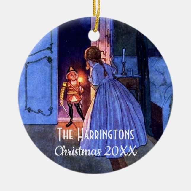 Nutcracker Vintage Illustration Elegant Monogram Julgransprydnad Keramik (Framsidan)