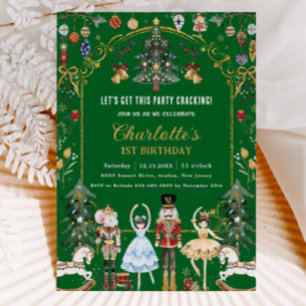 Nutcracker Vintage jul 1:a födelsedagen Inbjudningar