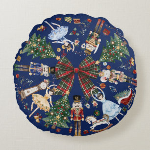 Nutcracker Vintage jul Ballet Red Blue Rund Kudde
