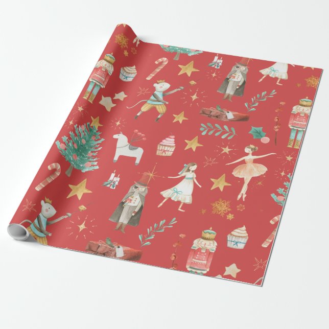 Nutcracker-Vintagen, Dusty Red Presentpapper (Utrullad)