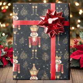 Nutcracker Watercolor Guld Red & Black-jul Presentpapper