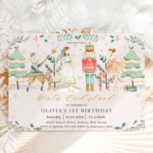 Nutcracker Winter Onederland 1:a födelsedagen Inv. Inbjudningar