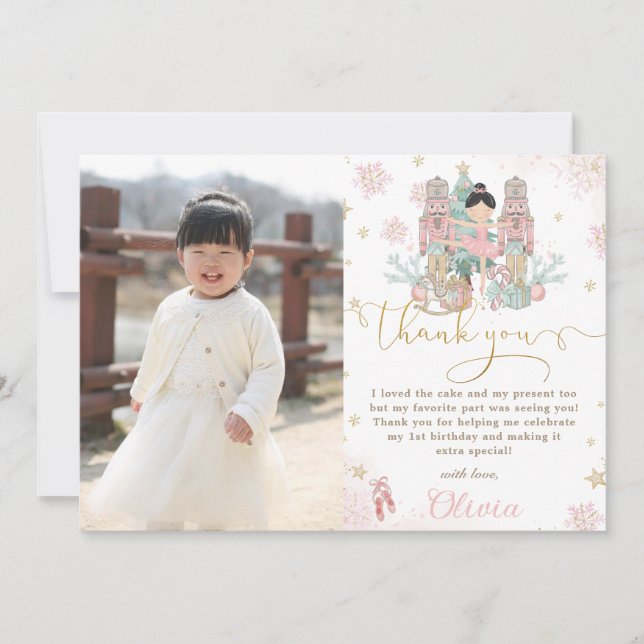 Nutcracker Winter Onederland 1:a födelsedagsfoto Tack Kort (Framsida)