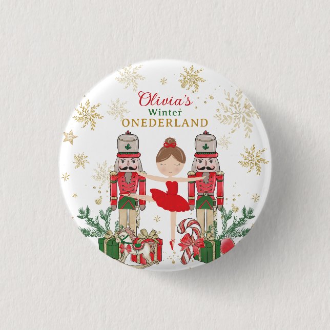 Nutcracker Winter Onederland 1-årsdag Röd Knapp (Framsida)