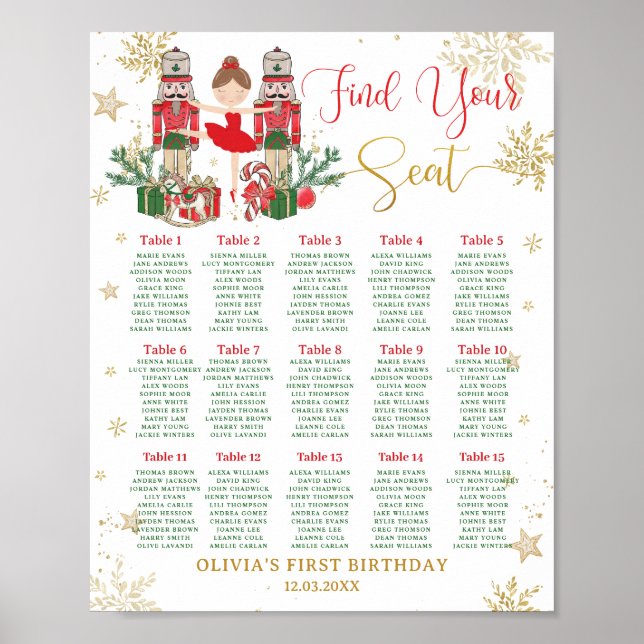 Nutcracker Winter Onederland 1st Birthday Seating  Poster (Framsidan)