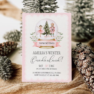 Nutcracker Winter Onederland Rosa 1:a födelsedag Inbjudningar