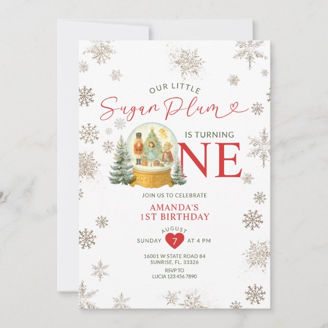 Nutcracker Winter Snöflingor 1:a födelsedagen Part Inbjudningar (Framsida)