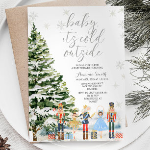 Nutcracker Winter Snöflingor Träd Baby Shower Inbjudningar