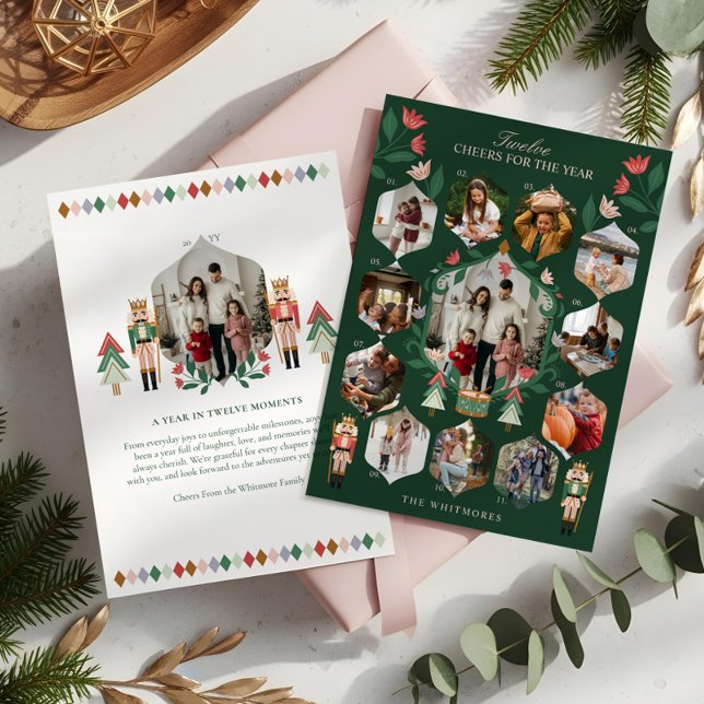 Nutcracker Year in Review 12 Family Photos Moments Julkort (Nutcracker Year In Review 12 Family Photos Moments Holiday Card)