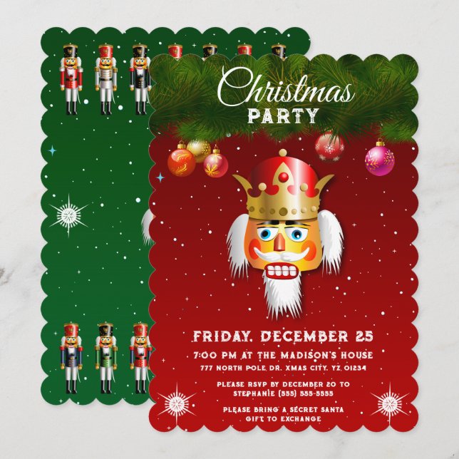Nutcrackers jul Party Inbjudningar (Fram/baksida)